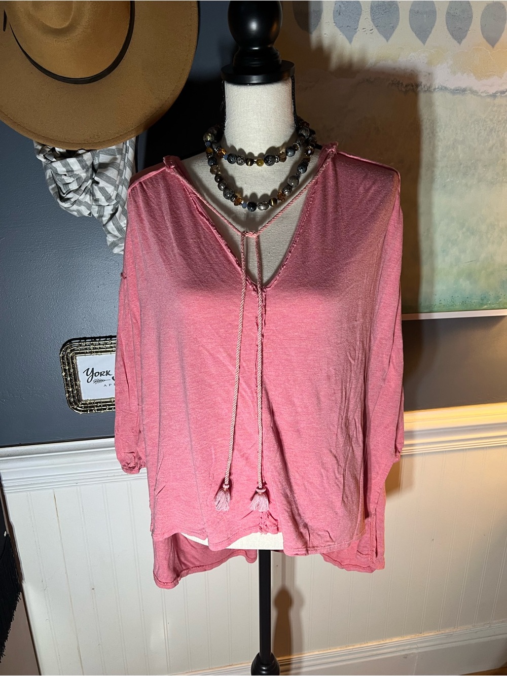 We the free Pink Tassel V-Neck Lightweight Top